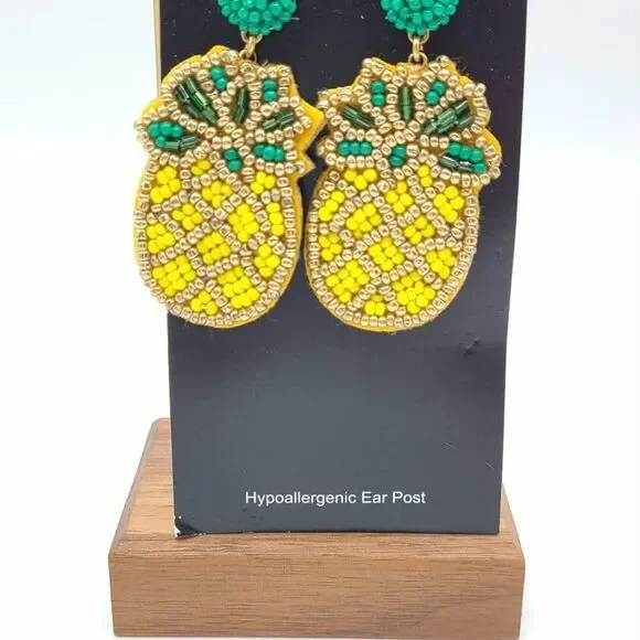 J Crew Factory Beaded Pineapple Earrings NWT! - Picture 7 of 8